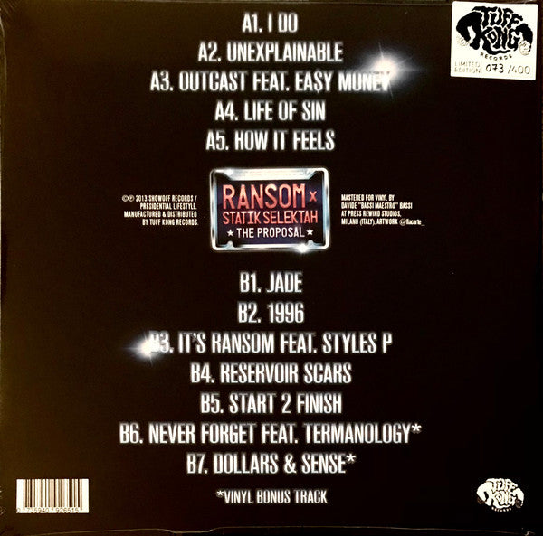Ransom (5) X Statik Selektah : The Proposal (LP, Album, Ltd, Num, RE, Blu)