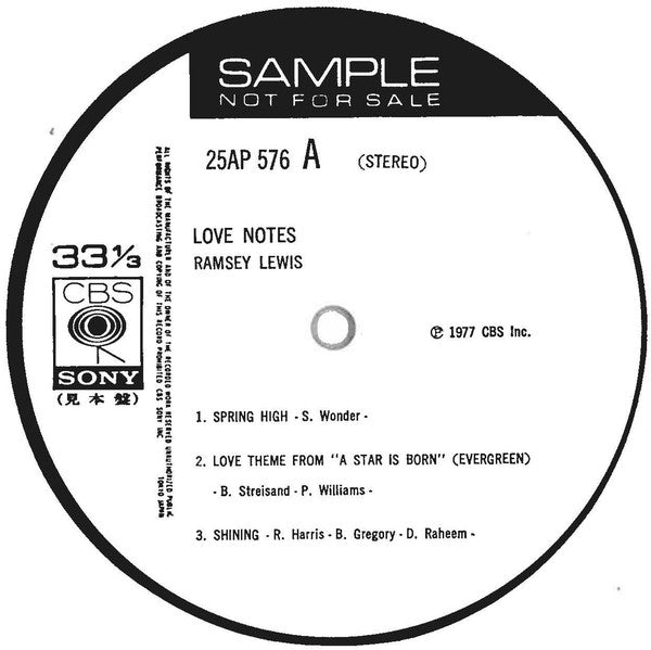 Ramsey Lewis : Love Notes (LP, Album, Promo)