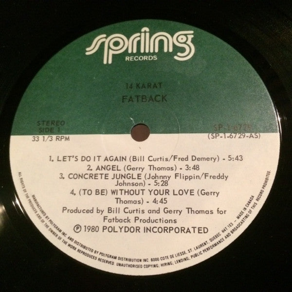 The Fatback Band : 14 Karat (LP, Album)