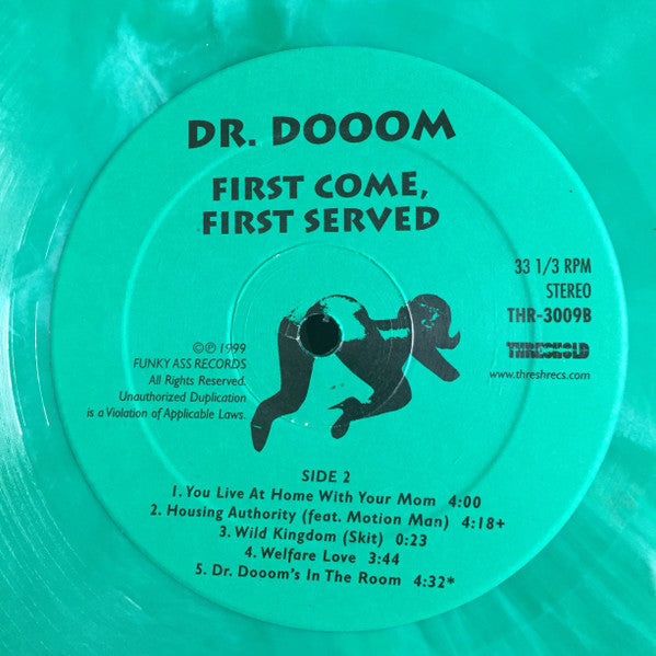 Dr. Dooom : First Come, First Served (LP, Gre + LP, Ora + Album, Ltd, Num, RP, S/Edition)