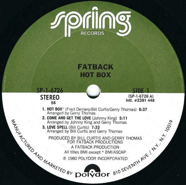 The Fatback Band : Hot Box (LP, Album, 56 )