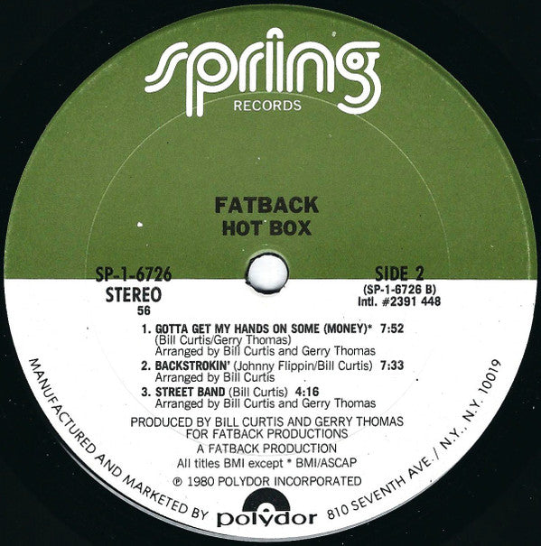 The Fatback Band : Hot Box (LP, Album, 56 )