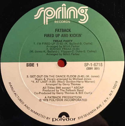 The Fatback Band : Fired Up 'N' Kickin' (LP, Album, All)