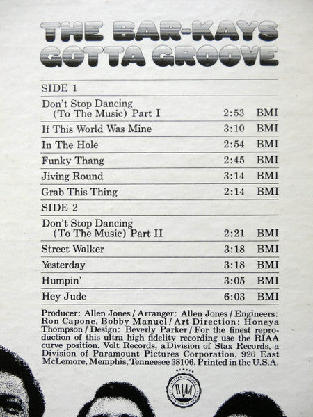 Bar-Kays : Gotta Groove (LP, Album, RP, Pit)