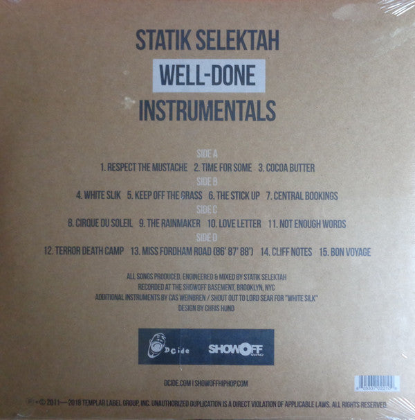 Statik Selektah : Well-Done Instrumentals (2xLP, Album, Cle)