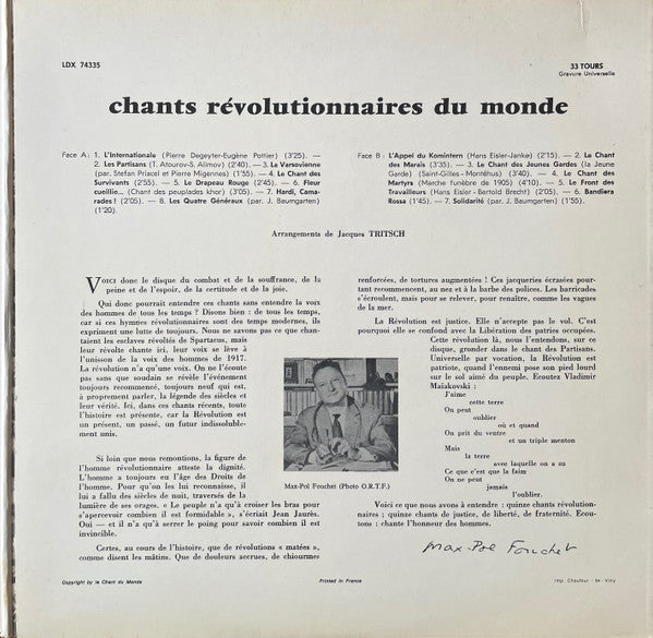Groupe 17 Présentation De Max-Pol Fouchet : Chants Révolutionnaires Du Monde (LP, Red)