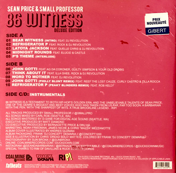 Sean Price & Small Professor : 86 Witness (Deluxe Edition) (2xLP, Album, Dlx, RE, Gat)