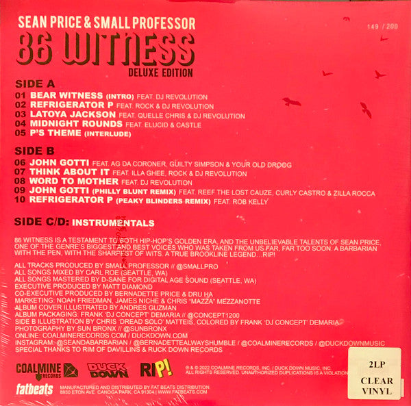 Sean Price & Small Professor : 86 Witness (Deluxe Edition) (2xLP, Album, Dlx, Num, RE, Cle)