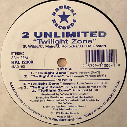 2 Unlimited : Twilight Zone (12")