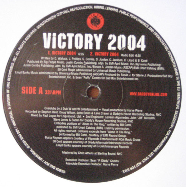 Notorious B.I.G., P. Diddy, Busta Rhymes, 50 Cent & Lloyd Banks : Victory 2004 (12", Promo)