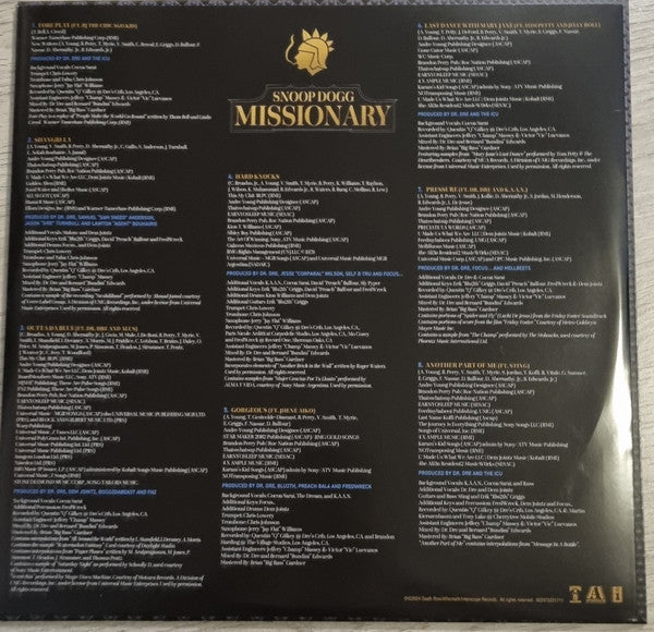Snoop Dogg : Missionary (LP, Album, Pic, Blu)