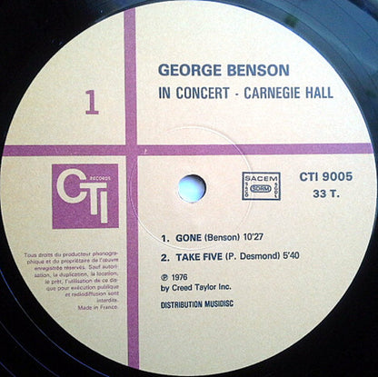 George Benson : In Concert - Carnegie Hall (LP, Album, RE)
