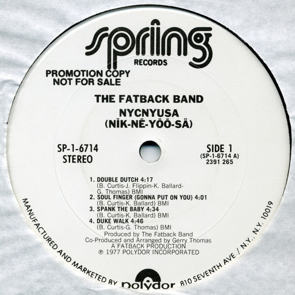 The Fatback Band : NYCNYUSA (LP, Album, Promo)