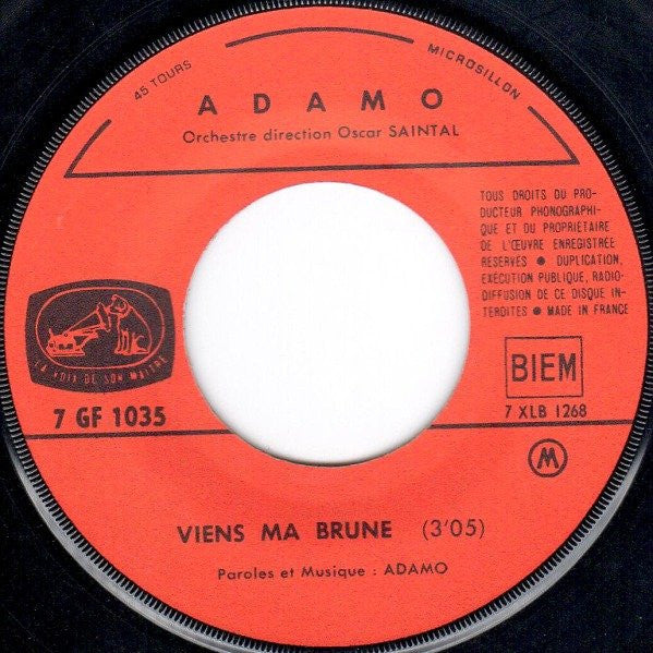 Adamo : Viens Ma Brune / Le Barbu Sans Barbe (7", Single, Jukebox)