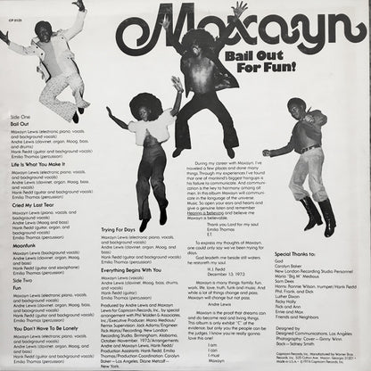 Maxayn : Bail Out For Fun! (LP, Album, Promo)