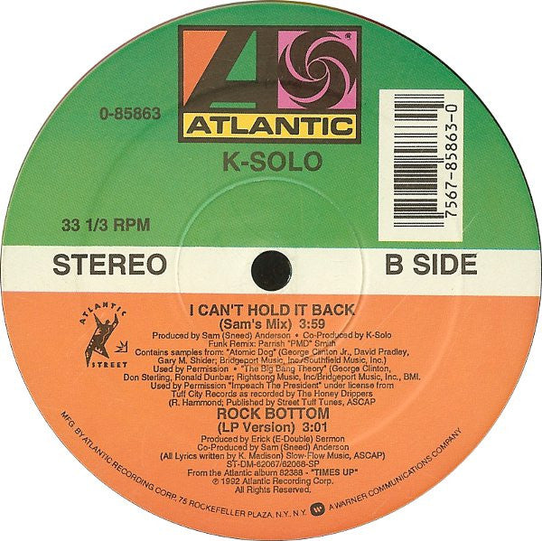 K-Solo : I Can't Hold It Back (12")
