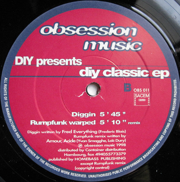 Various : Obsession Music Presents Diy Classic EP (12")
