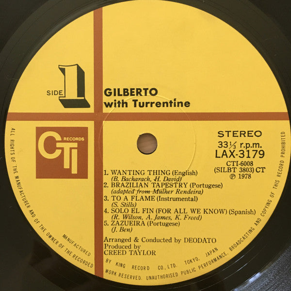 Astrud Gilberto With Stanley Turrentine : Gilberto With Turrentine (LP, Album, Ltd, RE)